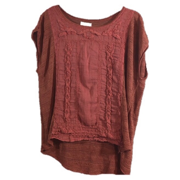 🍀Lucky Brand Boho Open Knit Rust Top Sz S - Picture 6 of 8